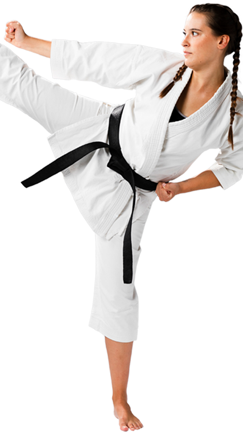 Girl with braids with black belt.